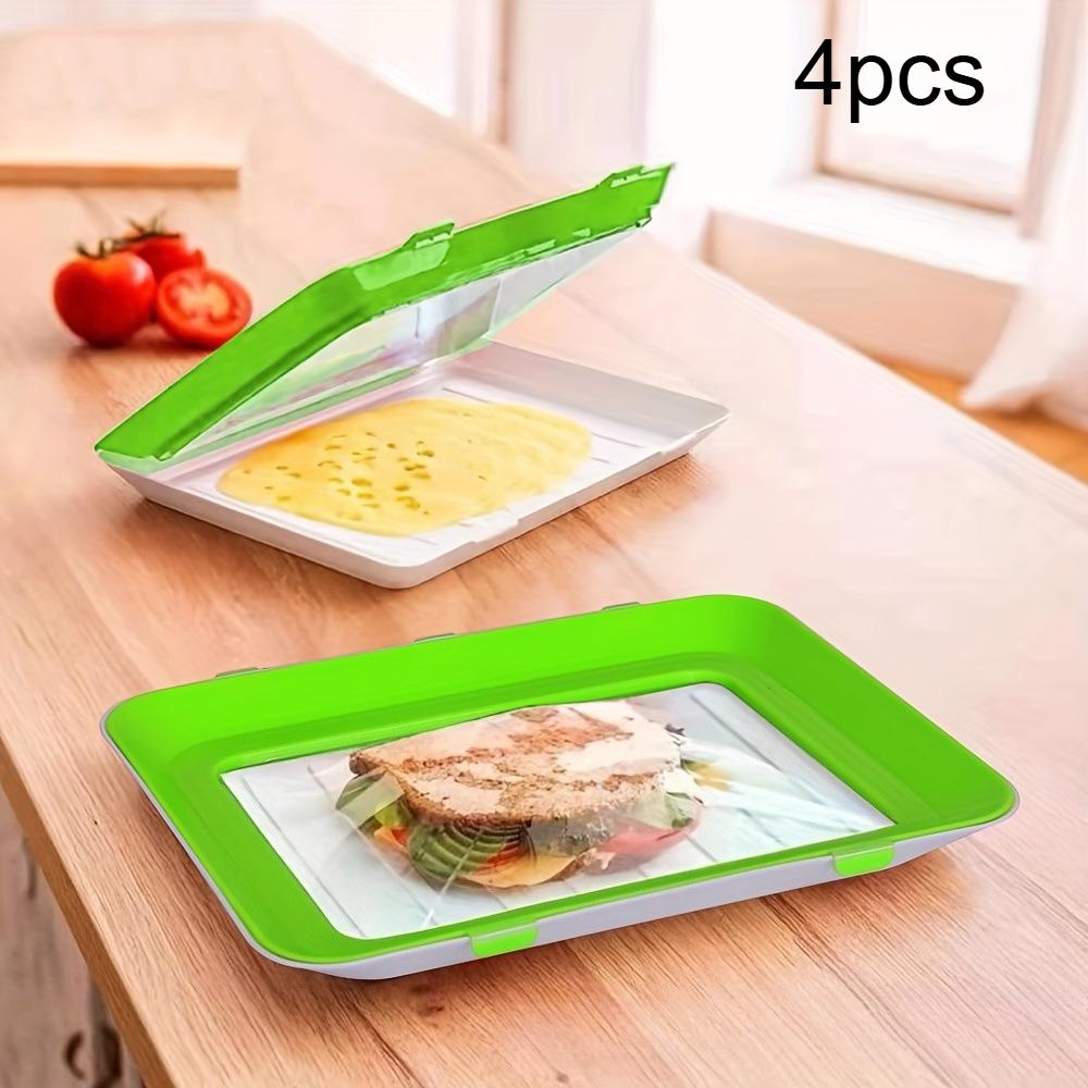 

4pc Refrigerator Storage Freshness Box Tray,Stackable Freshness Tray,Reusable Kitchen Vacuum Freshness Tray,Food Grade Freshness