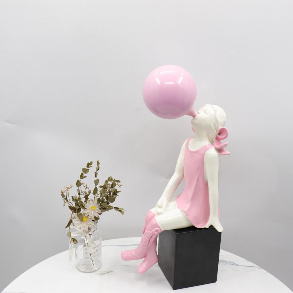 Nordic Bubble-Blowing Girl Sculpture - Modern Light Luxury Decor for Children's Room & Entrance Hall