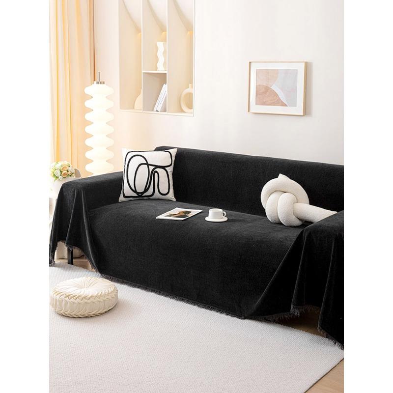 

Высококачественный и устойчивый к пятнам черный шенилловый чехол для дивана, полотенце для дивана, универсальный цельный чехол для дивана на все времена года 180*130cm
