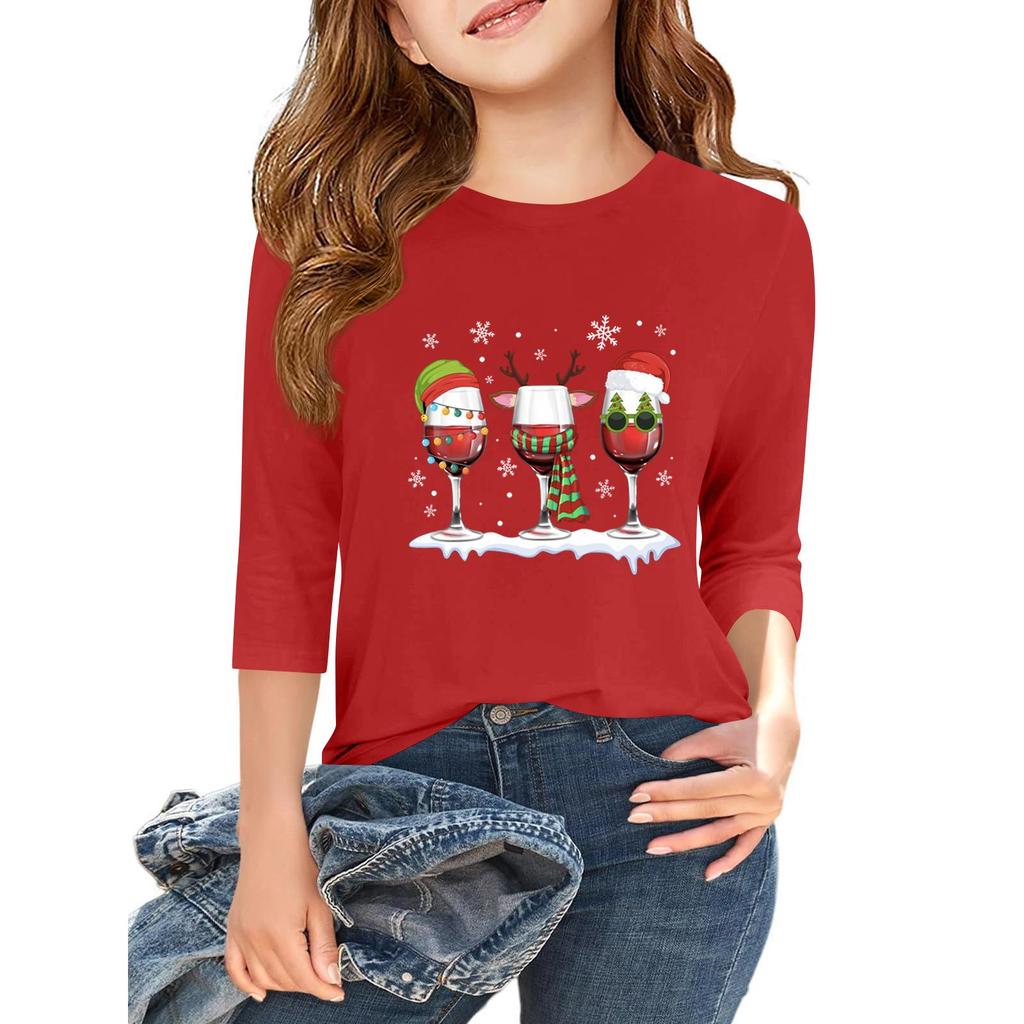 Children's 3/4 Sleeve Independence Day Printed Round Neck Casual T-shirt