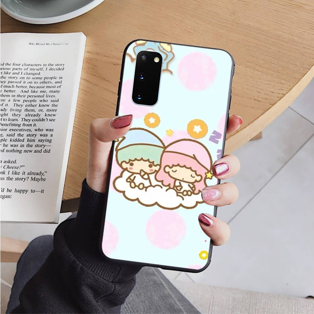 AH32 Cute Little Twin Stars Black Case for Samsung Note 20 Lite S24 Ultra S23 S22 A05 A06 A11 A71 A15 A16 A13 A24 A25 A33 A52 A53 M55 M35 Sofe Cover
