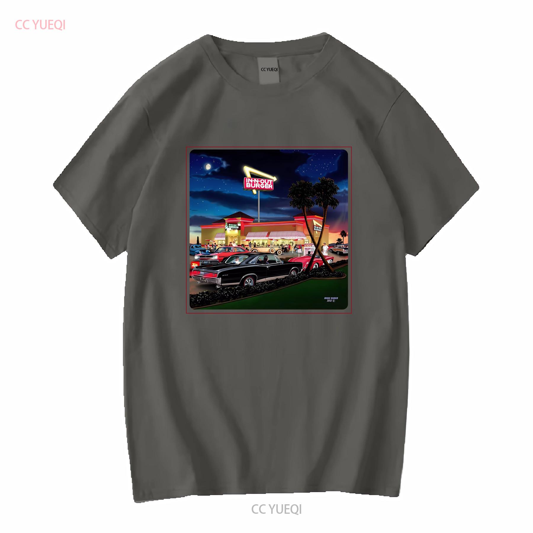

In N Out Burger Las Vegas 2 Palm Trees Classic Cars White T Shirt Size Small vintage Washed Stretched Casual Unisex fashion 2XL