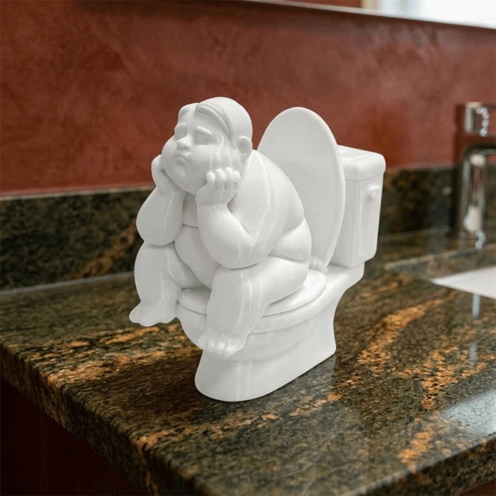 3D Printed Bathroom Thinker Statue Cute Desktop Small Ornament Bathroom Decor