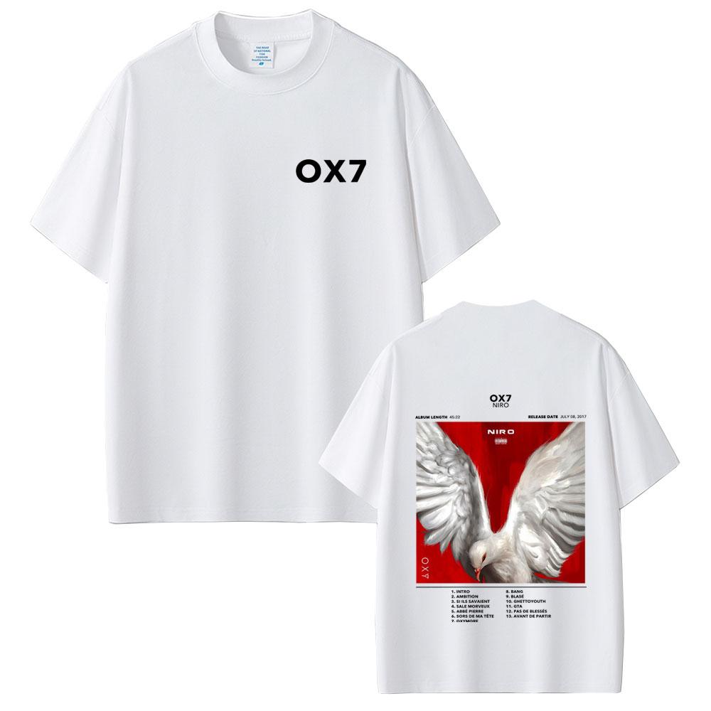 Raper Niro OX7 Album Dwustronny T-shirt Graficzny Męski Hip Hop Pop Muzyka Streetwear Męski Damski Moda Oversize T-shirt z Okrągłym Dekoltem