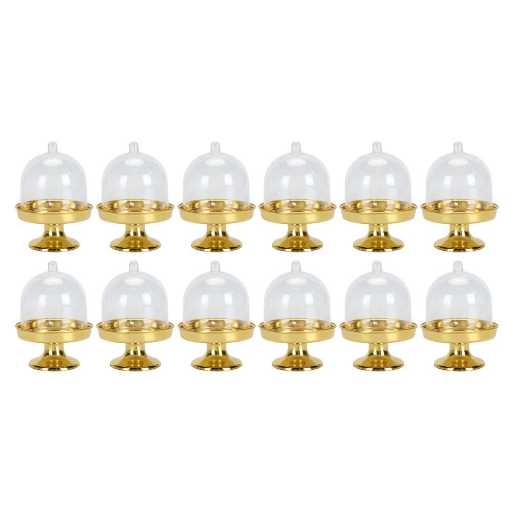 12pcs Durable Plastic Mini Cake Plate With Lid Dome Cover Small Display Stand Dessert Dome Container Party Favors