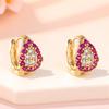 Charm Female Rose Red Zircon Stone Hoop Earrings Luxury Gold Color Wedding Jewelry For Women