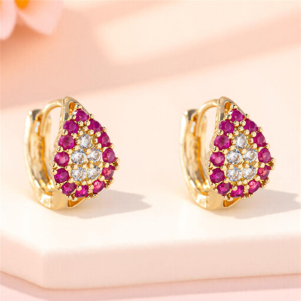 Charm Female Rose Red Zircon Stone Hoop Earrings Luxury Gold Color Wedding Jewelry For Women