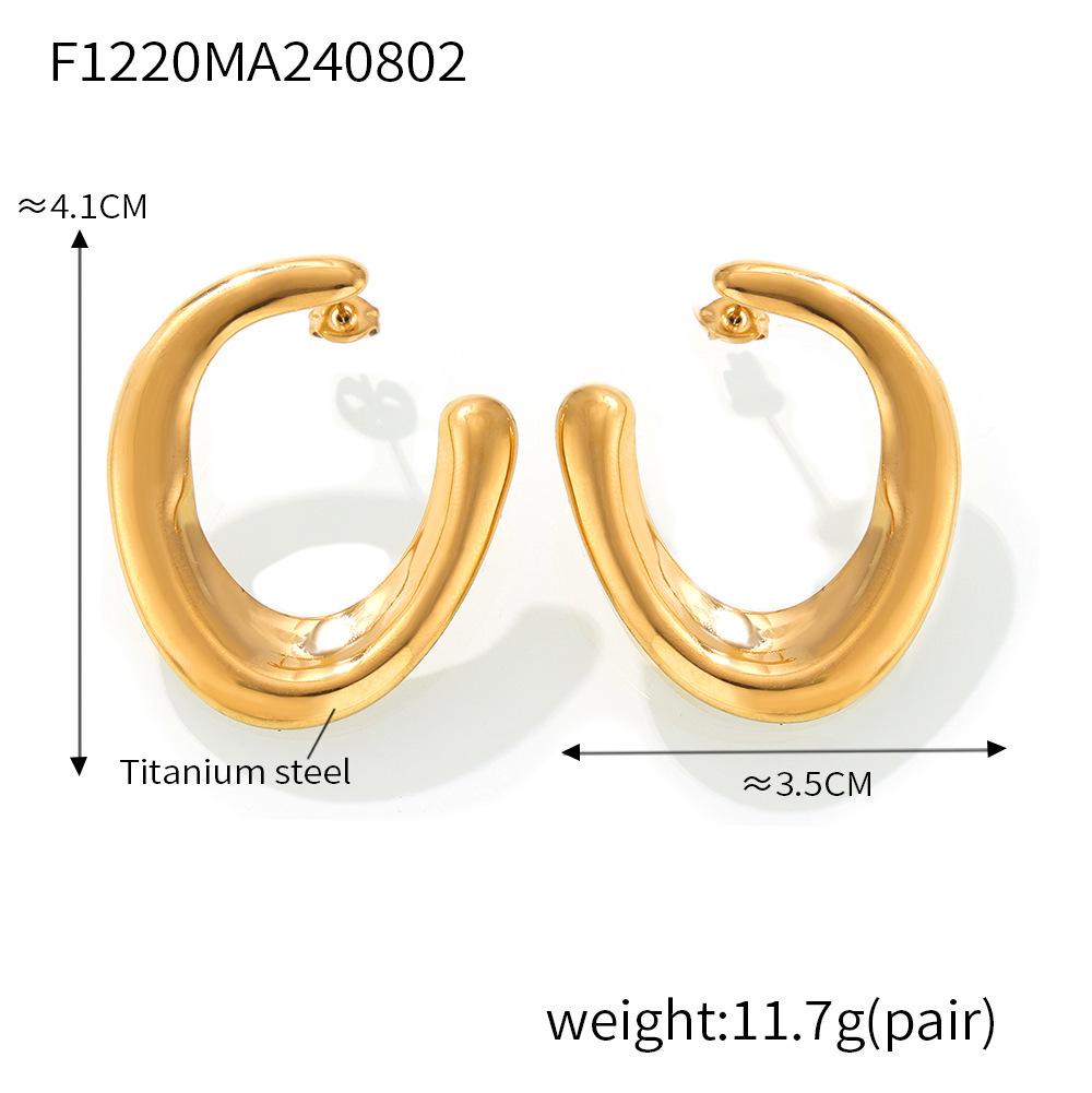Trendy European & American U-shaped 18k Gold-Plated Titanium Earrings with Irregular Design for Women