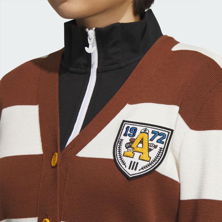 Adidas Original Clover Sportswear Strickjacke mit gestreiftem Colorblock, einreihig, langärmlig, Damenoberteile, Braun IN1070