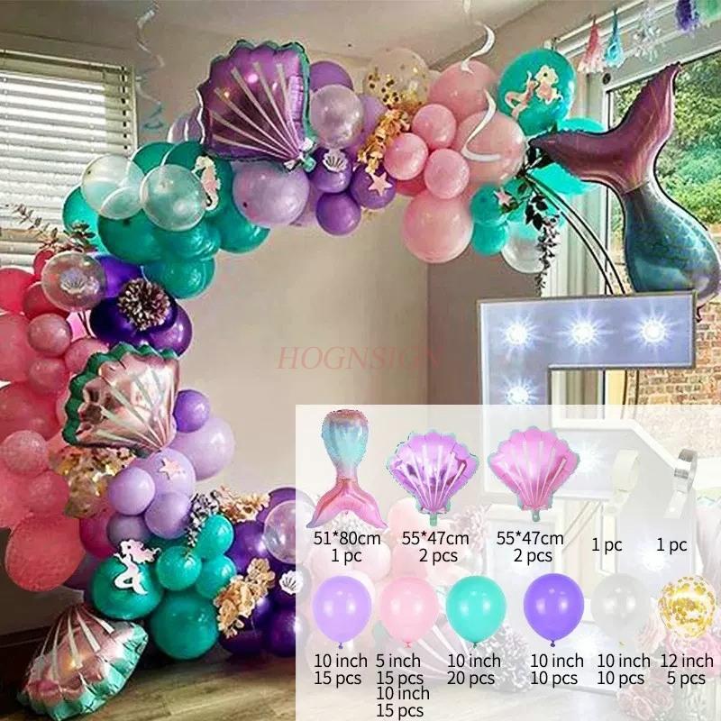 Mermaid Tail Arch Balloon Chain Theme Baby Birthday Ocean Party Background Decoration Decoration Aluminum Film Balloon
