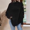 Women's Winter High Collar Asymmetric Hem Cape Sweater, Button Decoration Bat Sleeve Fried Dough Twists Weave Texture
