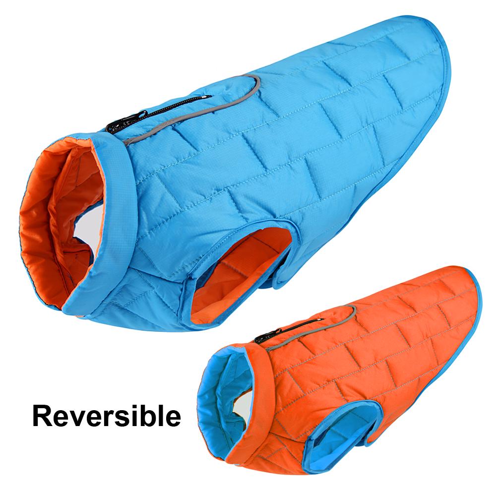 Warm Winter Dog Jacket Reversible Waterproof Dog Coat for Cold Weather Water-Resistant Pet Vest with Reflective Trim Dog Clothes