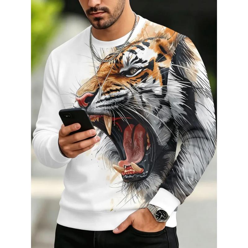 Fashion Men's Crew Neck Long Sleeve 3D Casual Color Printing Casual Long Sleeve Crew Neck T-Shirt
