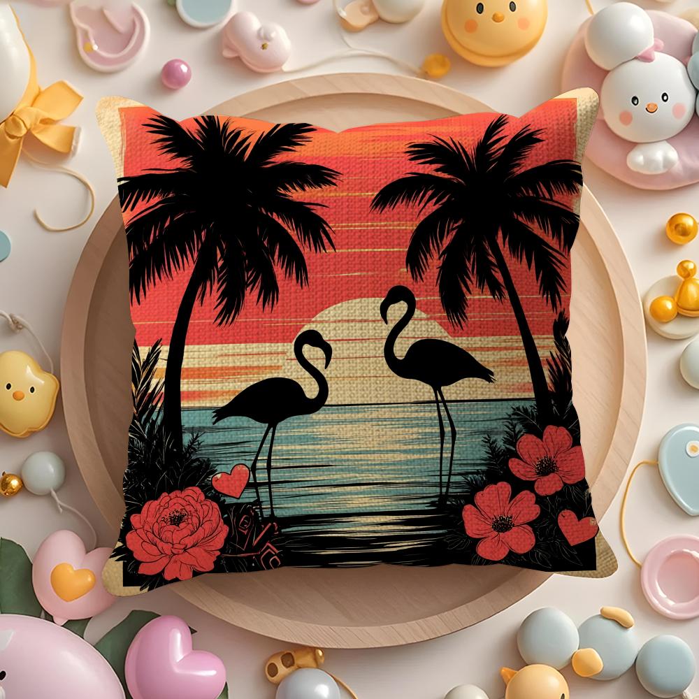 Tropical Palm Flamingo Cushion Cover DoubleSided Printed Organic Linen Pillow Cover Decorative for Sofa Home