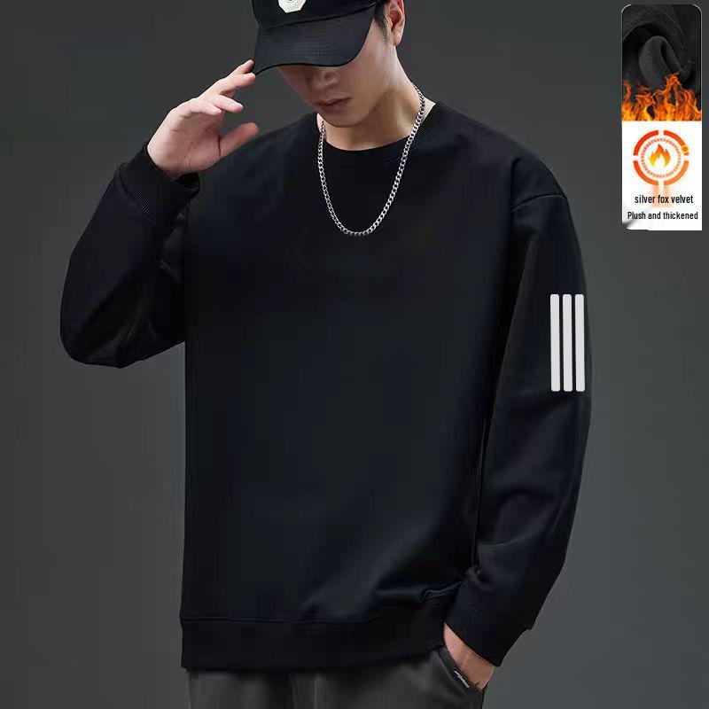 Men's 2025 Autumn American Style Heavyweight Loose Fit Long Sleeve Hoodie with Round Neck and Plus Velvet - Trendy and Versatile Sportswear.