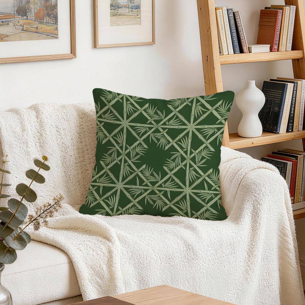 4 Pcs Retro Green Monstera & Palm Leaf Design Single-Sided Printed Pillowcase Cushion Cover For Living Room, Bedroom, Car