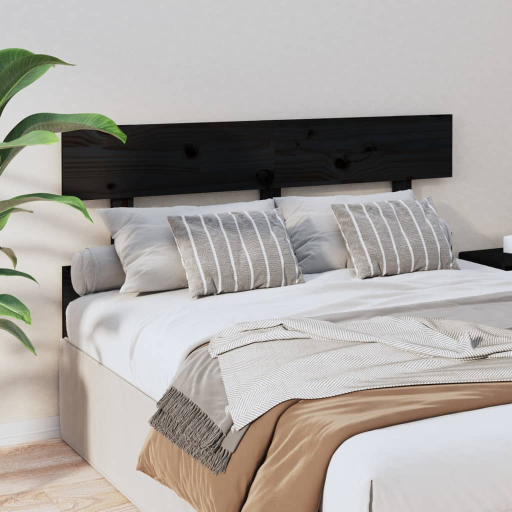 Headboard in Black 124 x 3 x 81 cm Solid Pine Wood