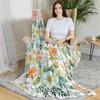 Leafy Watercolor Floral Throw Blanket Pink Green Botanical Art Home Bedroom Living Room Decor Gift