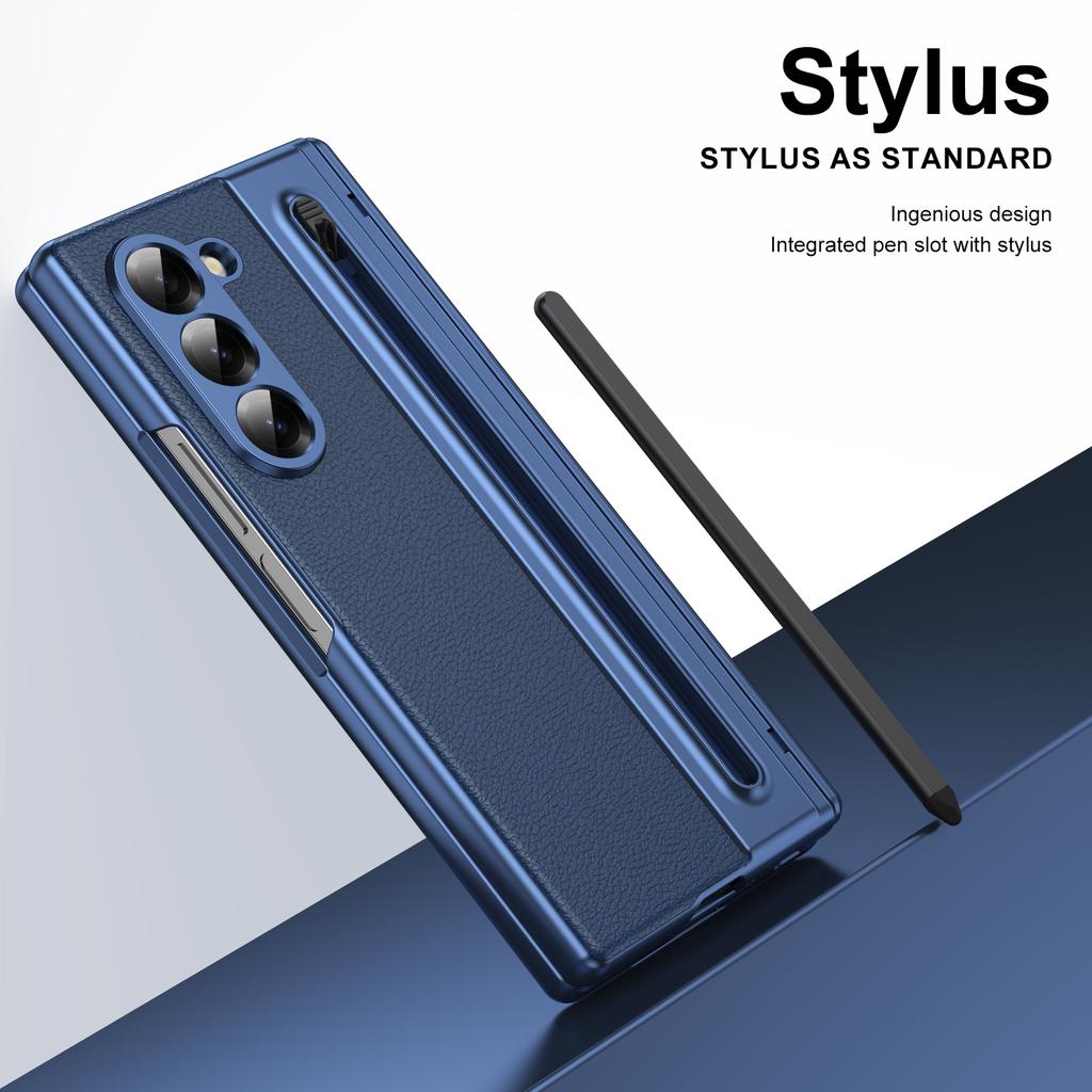 Leather Feel Slim Case for Samsung Galaxy Z Fold 7 6 5 4 3 with Stylus Pen Slot Holder Plastic Fold Shockproof Protection Cover