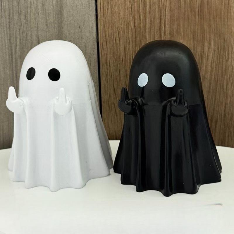 Multi-Functional Luminous Middle Finger Ghost Statue for Halloween Home Car Decor Table Shelf Ornaments