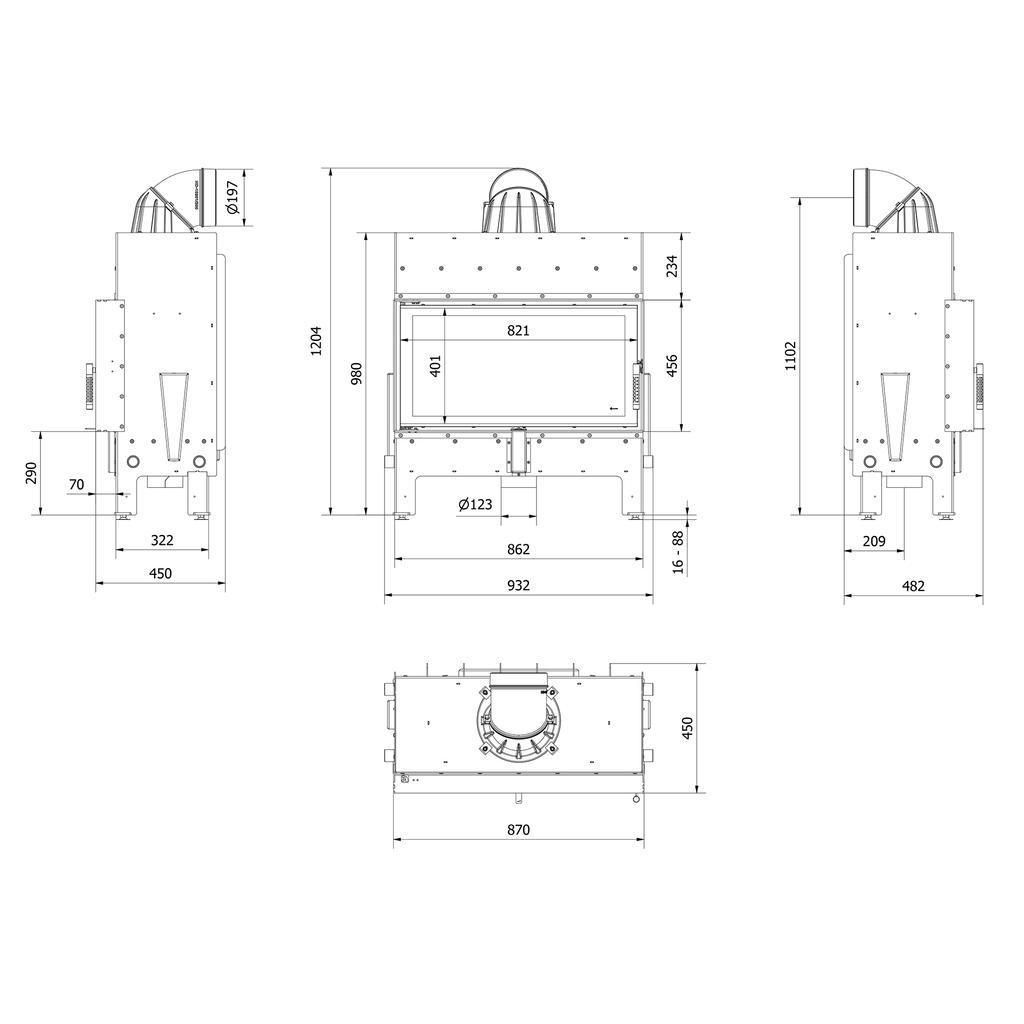 Steel Fireplace KRATKI FLOKI L 12 kW Ø 200 Black Thermotec Lining