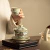 Ru Kiln Crackle Glaze Gilded Gongfu Gaiwan & Teacup Set with Landscape Design - Gift Collection