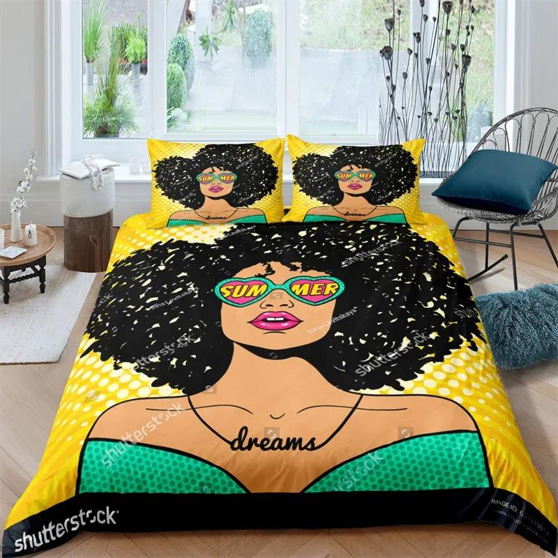 

Пододеяльник для сексуальных девушек, модный африканский комплект постельного белья для чернокожих женщин, микрофибра, 3D-одеяло, полный размер King для чернокожих девушек, подарок для женщин 70x133cm 2pcs