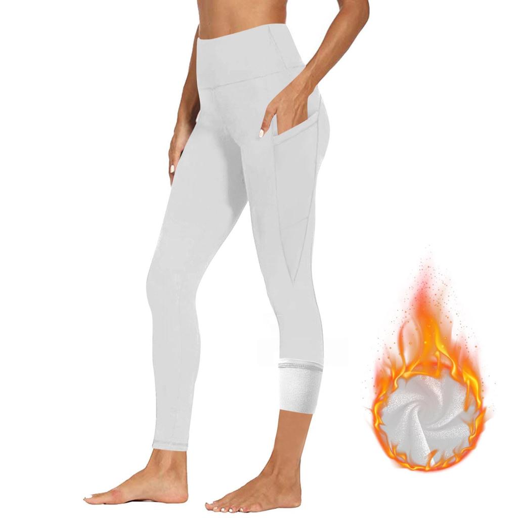 High Waisted Fleece Lined Leggings Women Lightweight Yoga Pants Casual Workout Thermal Warm Tights With Pockets