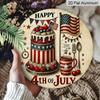 2D Flat, 1pc Round Aluminum Hanging Sign, Happy 4th Of July Patriotic Cake & American Flag Design, Vintage Independence Day Wall Decor, Perfect for