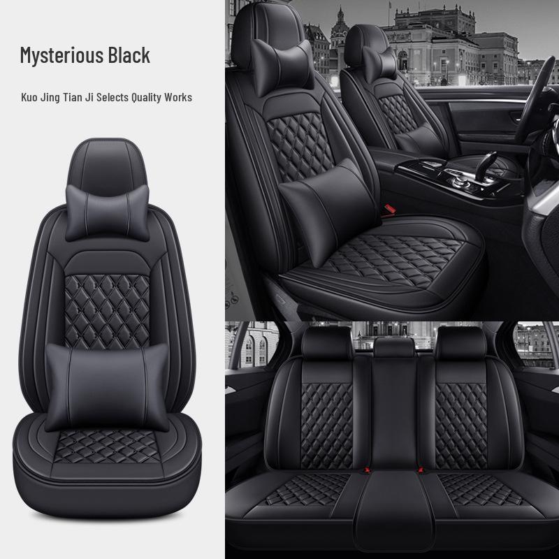 All-Season Universal Leather Car Seat Cover with Diamond Design - Breathable & Durable for Five Seats