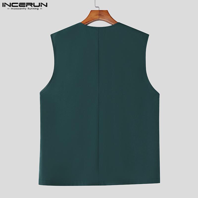 INCERUN Two Pieces Men Sleeveless Patchwork Waistcoat and Long Straight Pants Sets