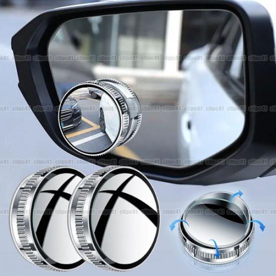 2Pcs Car Rearview Mirror 360° Rotating Blind Spot Mirror with Suction Cup Silver