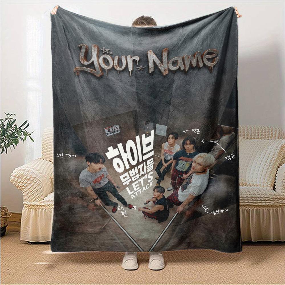 Name Custom TXT Poster Print Flannel Blanket High Quality Warm Comfortable Cover for All Seasons Perfect for Gifts Home Decor