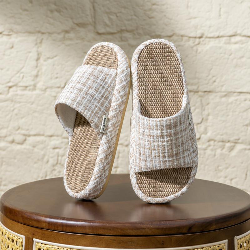 Indoor Linen Slipon Slippers With Nonslip Tpr Sole For Couples Home Use