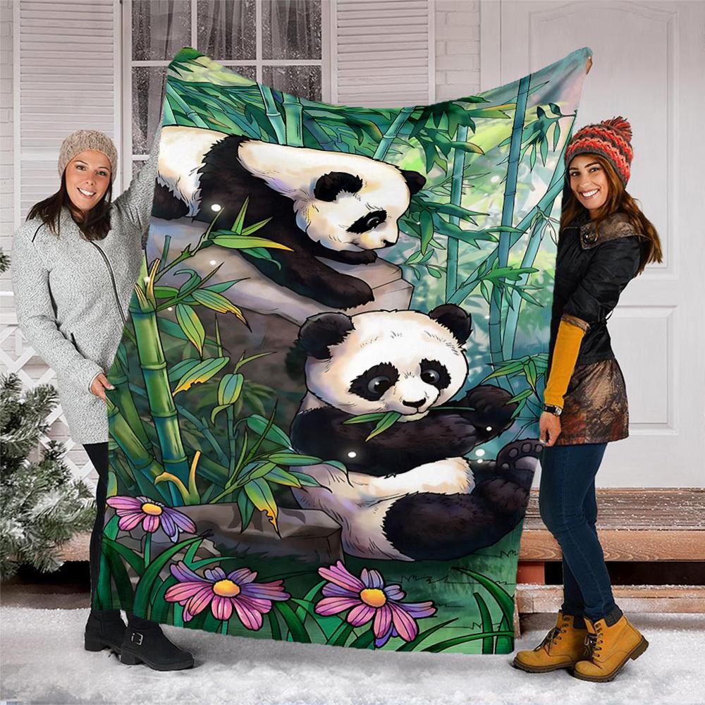 1pc Panda Forest Throw Blanket Polyester Fiber, Lightweight Flannel, Soft & Warm, All Season Use for Outdoor, Camping Digital Print