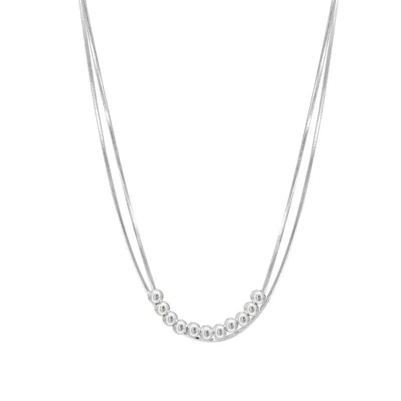 Double Layer Snake Bone Chain Round Bead Necklace for Women's Fashion, Minimalist Style, Niche High-end Neck Chain, Collarbone Chain