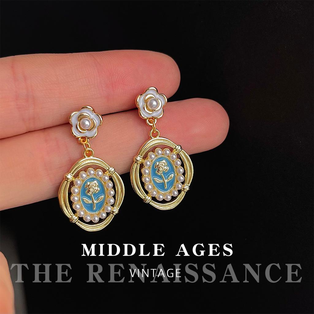 Средневековый гонконгский стиль ретро придворный стиль нежные голубые серьги темпераментные серьги-цветы серьги