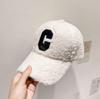 Women's Winter Lamb Wool Baseball Cap with Embroidered 'C', Duckbill Brim, Korean Style