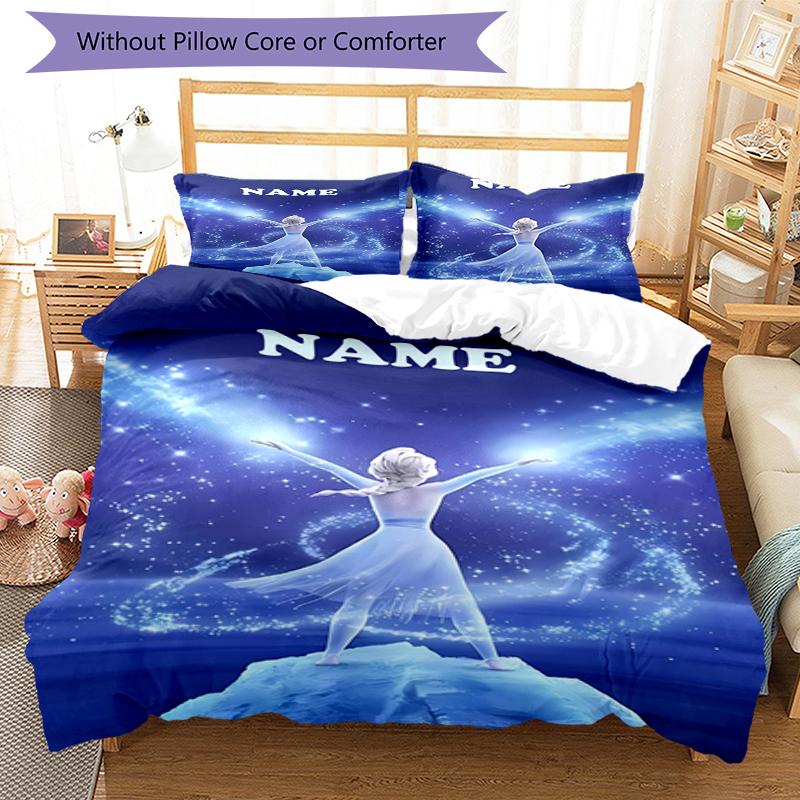 3pcs Custom Name Elsa Bedding Set Duvet Cover Closure Includes 1 Duvet Cover & 2 Pillowcases, Soft and Comfortable for All Seasons.
