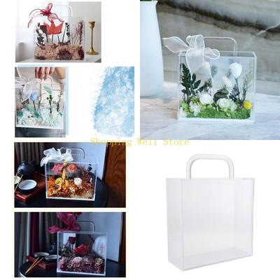 KX4B Acrylic Flowers Bag Packagings Box Transparent Flowers Box With Handle Holiday Gift Bag