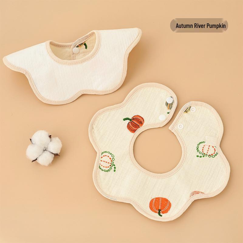 Waterproof Crêpe Fabric Baby Bib - Petal Design, Cotton Autumn/Winter Model for Newborns and Infants.