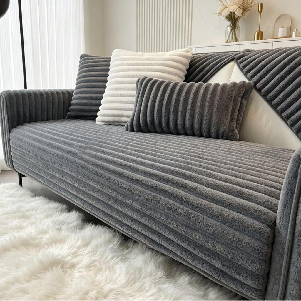 Thickened Non-Slip Flannel Sofa Cushion: High-End, Warm Full-Cover Design