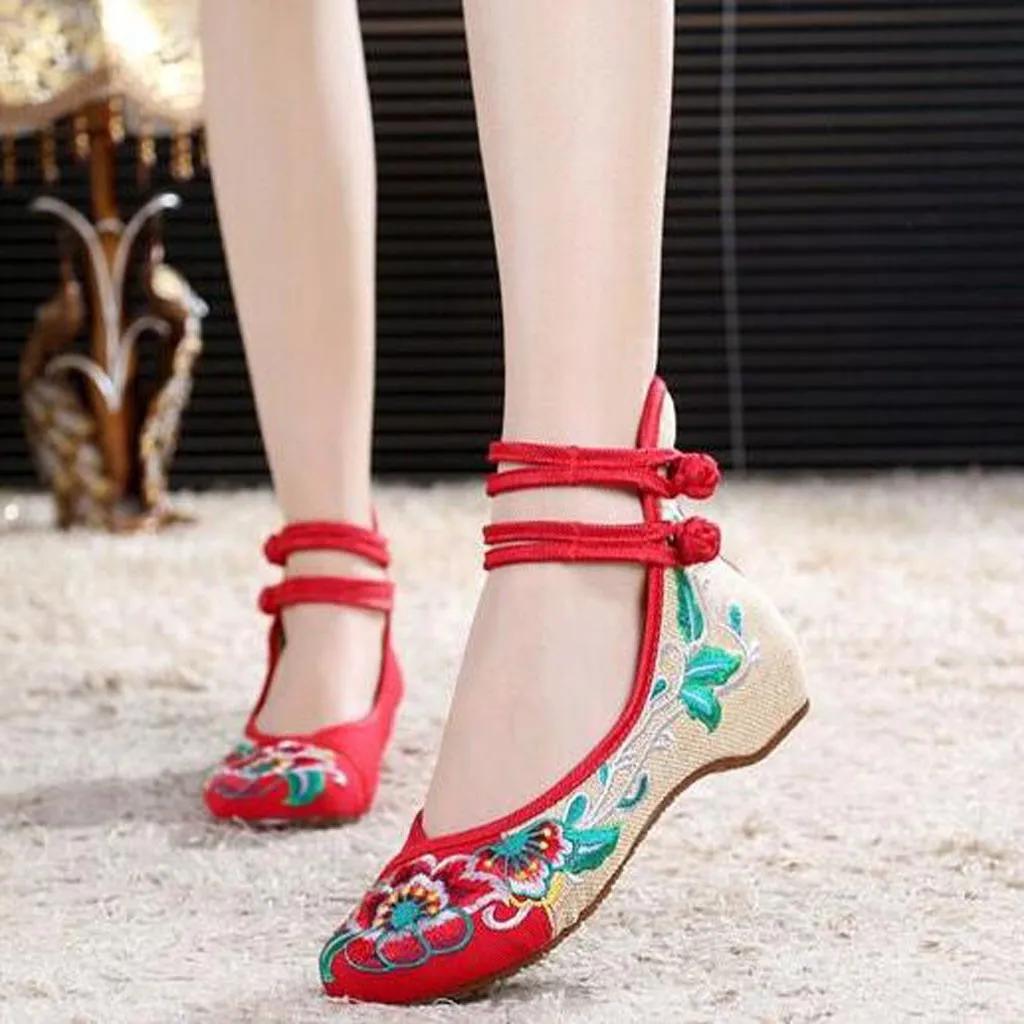 Women Embroidered Shoes Canvas Sneakers High Ankle Double Strap Shoes Slip-On Sewing Comfort Breathable Mesh Shoes For Women