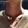 HUANZHI Fashion Water Drop Shaped Open Metal Choker Necklace for Women Girls Punk Cool Exaggerated Minimalist Jewelry Gifts 2024