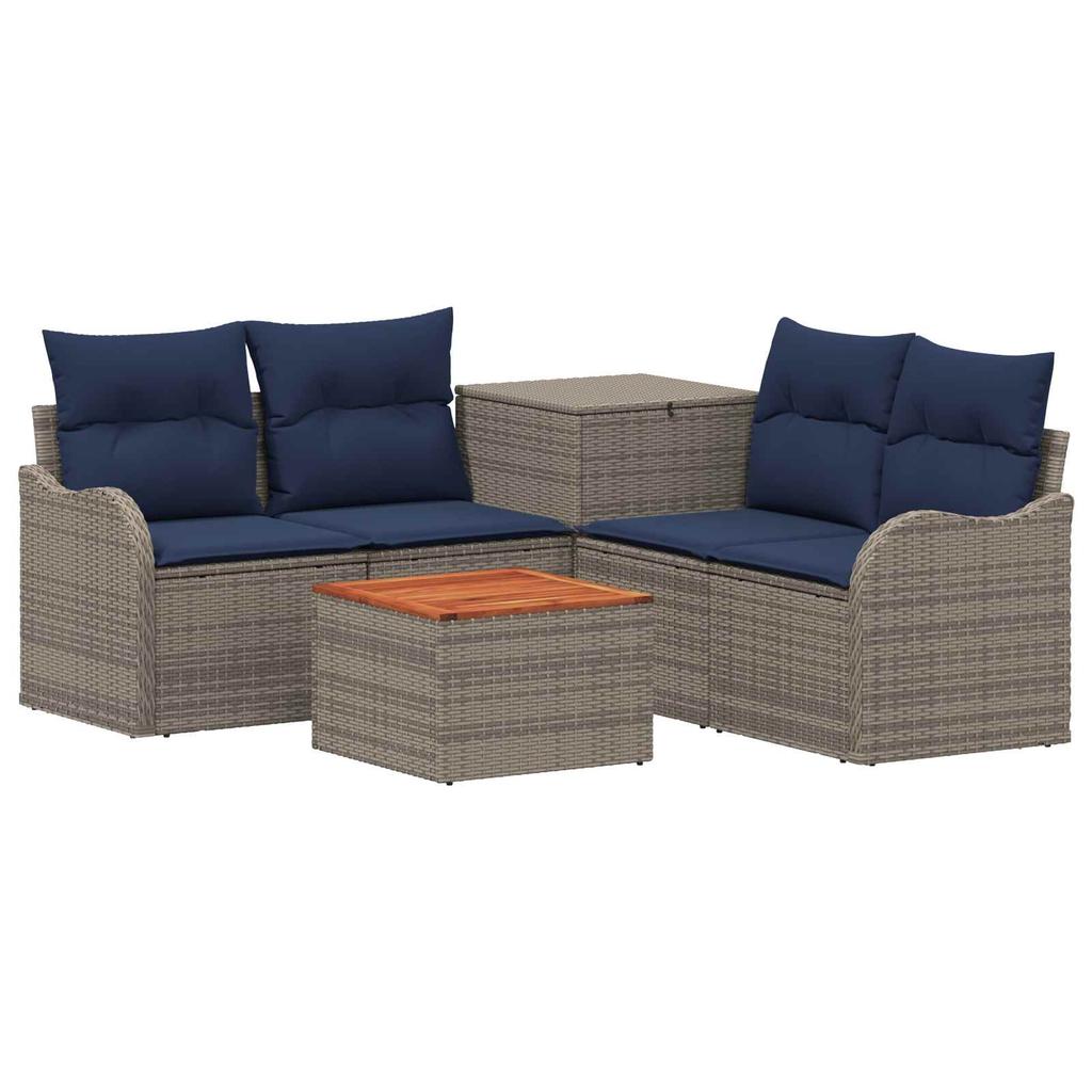 Sofa Set 6 Pcs Gray and Navy Blue Poly Rattan and Steel