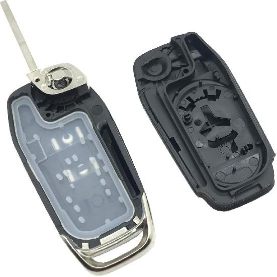 Folding Flip Key Fob Shell Case Fit for Ford F-150, F-250, F-350 (2015-), Explorer (2016-), F-350, F-450, Black Plastic, 3 Buttons