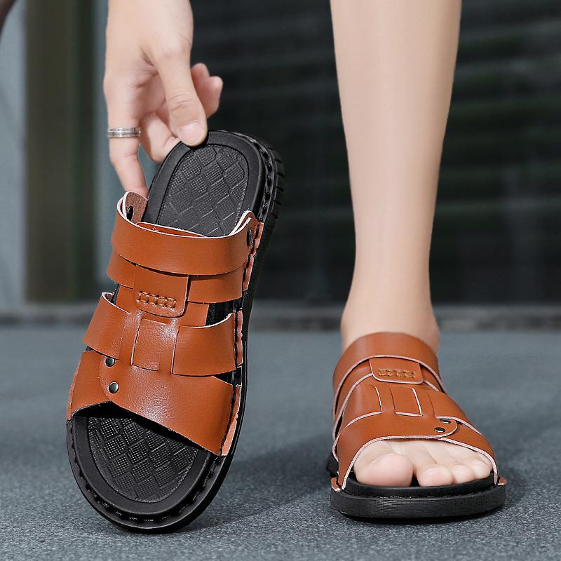 Beach Shoes Men Outdoor Lgihtweight Casual Sandals Men's Flip Flops Fashion Dark Pattern Design Non-Slip 2 Wear Method Size 45