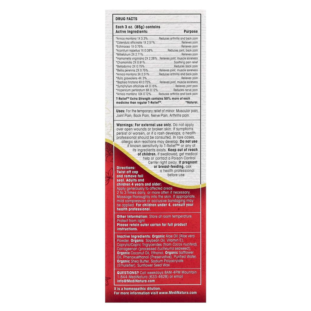 T-Relief™, Arnica +12 Cream, Extra Strength, Chamomile, 85G(3Oz)