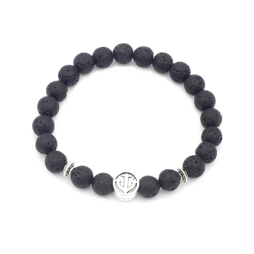 European  American Fashion Anchor Bracelet: Lava Stone  Weathered Agate Beads