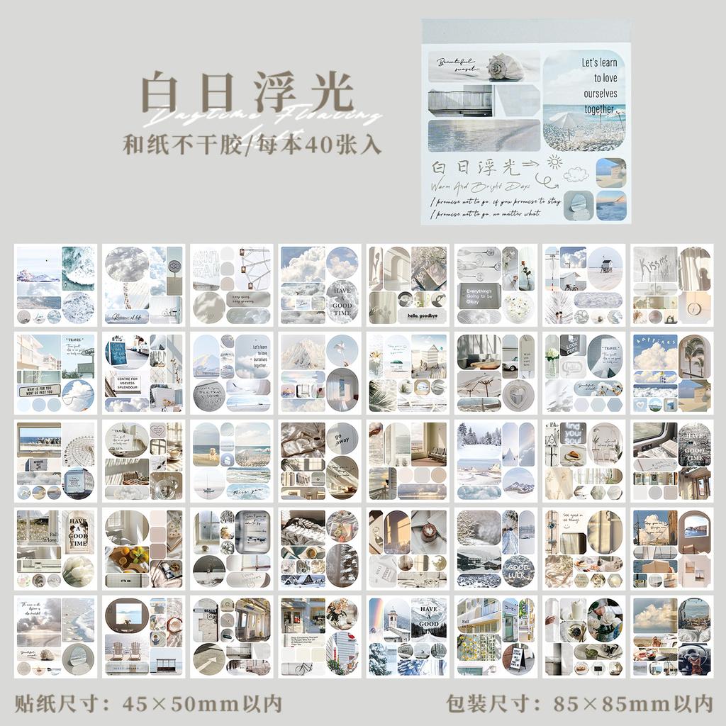 Libro di Adesivi a Tema Paesaggi Estetici da 40 Pezzi Stile Acquerello Sognante Forniture per Decorazioni Journal DIY